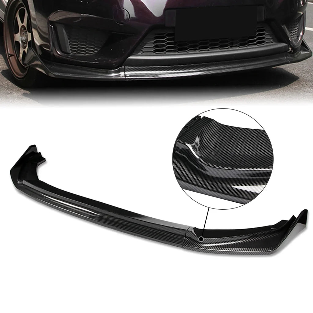 DNA Motoring 2-PU-669-PCF For 2014 to 2017 Honda Fit Carbon Fiber Look 3Pcs Front Bumper Lips Guard Body Kit w/Vertical Stabilizers
