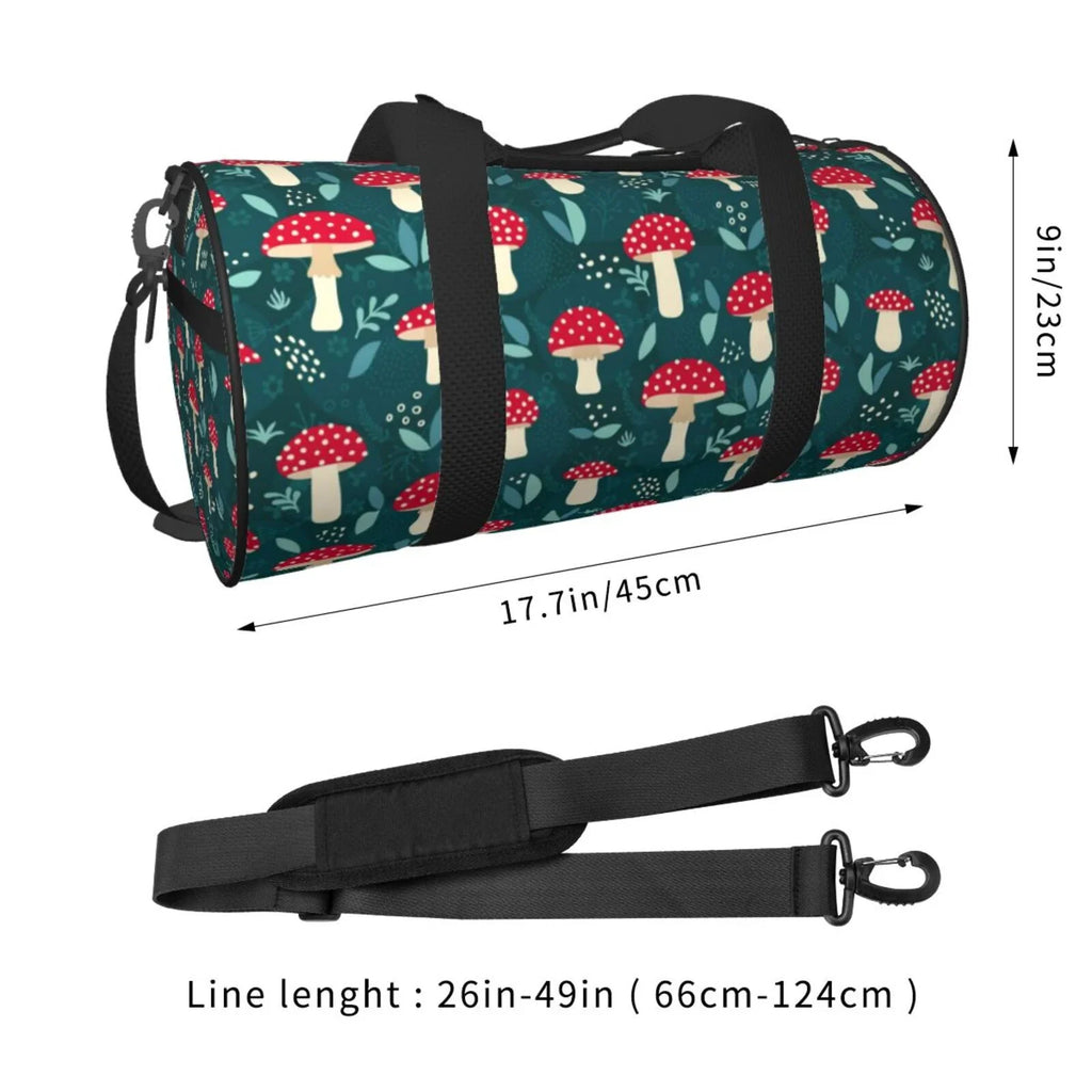 Coaee Amanita Mushroom Large Capacity Travel Luggage Bag Cylinder Gym Bag Waterproof Sports Bag with Pocket and Compartment