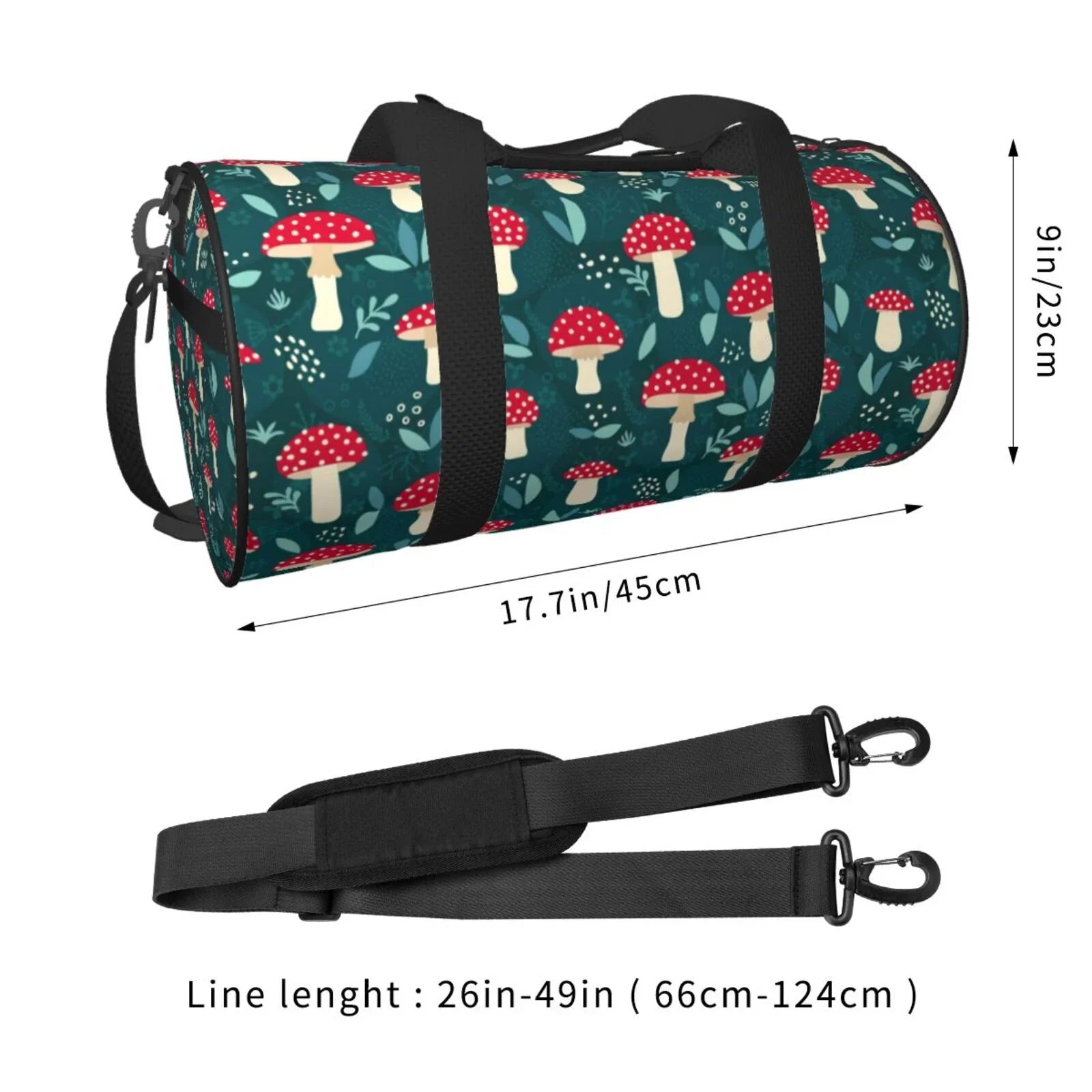 Coaee Amanita Mushroom Large Capacity Travel Luggage Bag Cylinder Gym Bag Waterproof Sports Bag with Pocket and Compartment