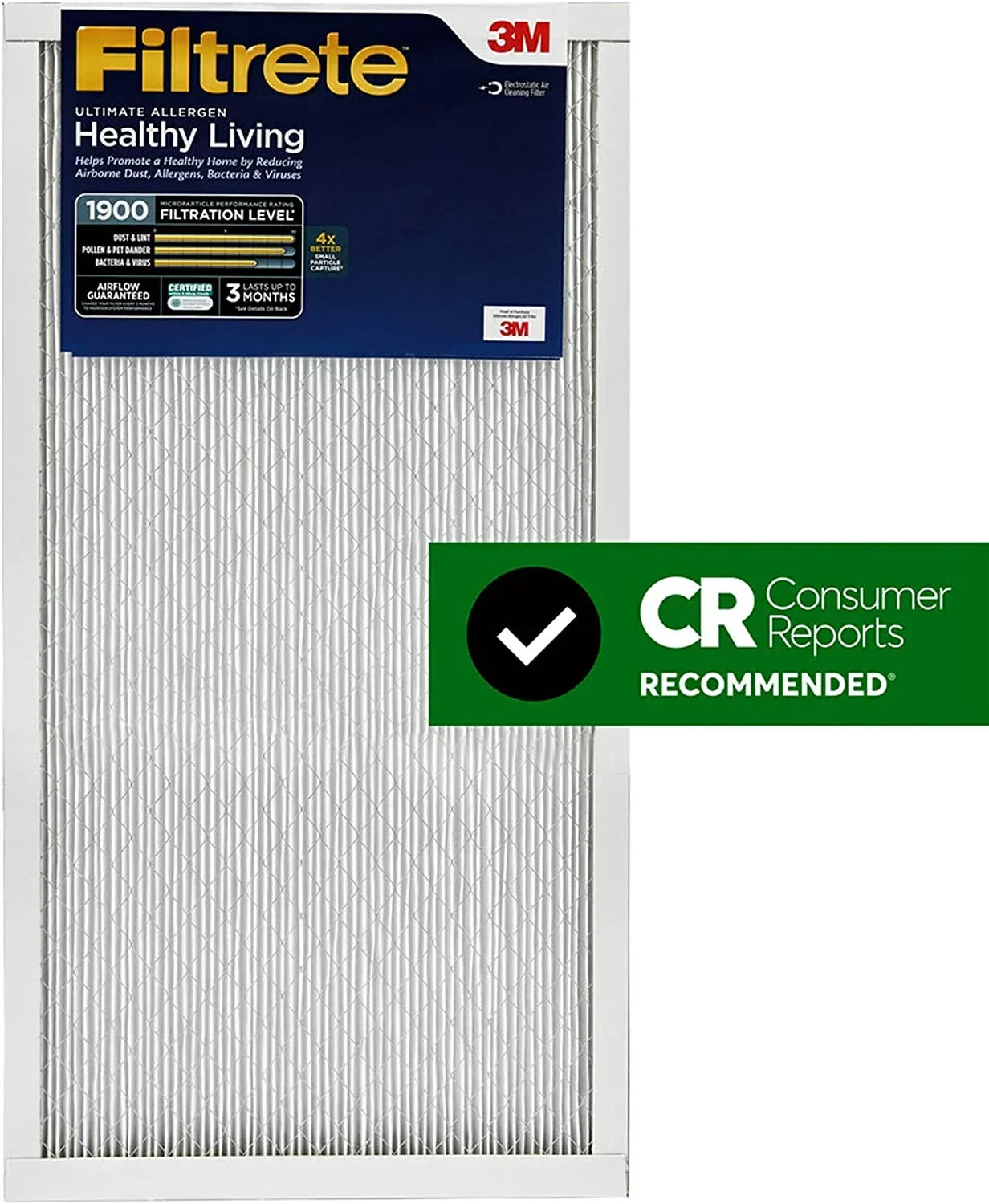 Filtrete 14x20x1, AC Furnace Air Filter, MPR 1900, Healthy Living Ultimate Allergen, 6-Pack (exact dimensions 13.81 x 19.81 x 0.78)