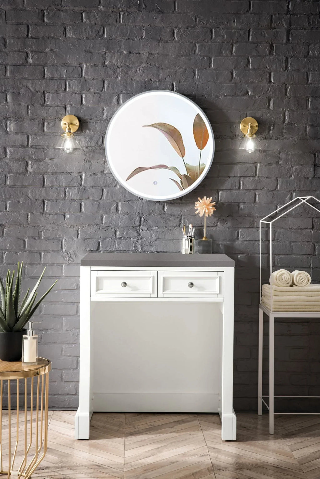James Martin Furniture  30 in. De Soto Makeup Countertop Unit with 3 CM Grey Expo Quartz Top, Bright White