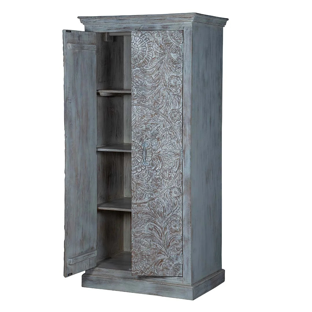 Maadze Shabby Chic White Carved Wardrobe