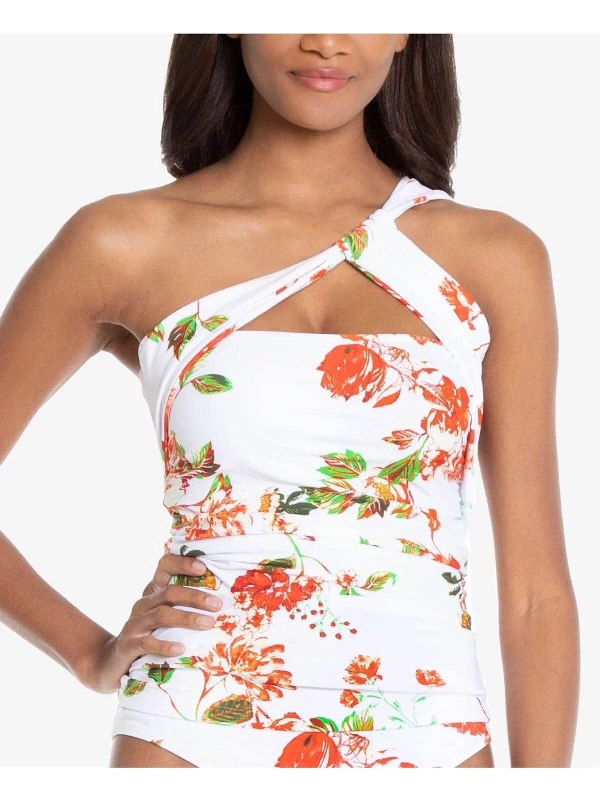 Rachel Rachel Roy Women One-Shoulder Floral-Print Tankini Top: XS/White