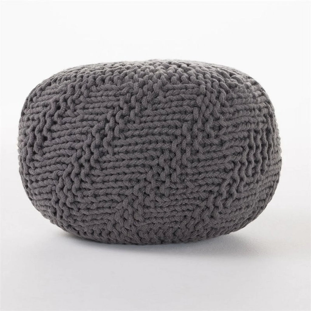 Noble House Aria Handcrafted Modern Fabric Outdoor Weave Pouf in Dark Gray