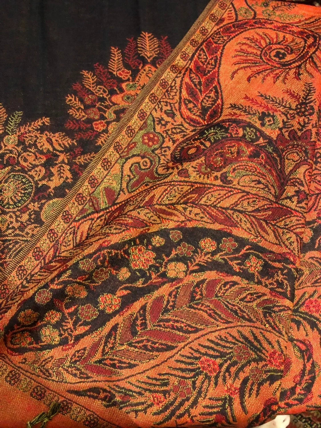 Black Red Vintage Paisley Brocade Pashmina Scarf Wrap