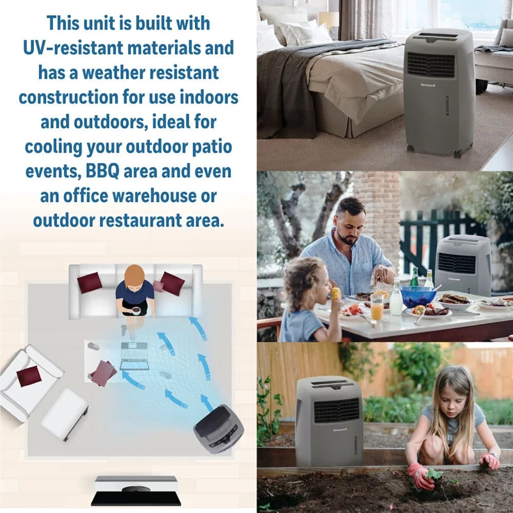 Honeywell 500-694CFM Indoor Outdoor Portable Evaporative Cooler with Fan & Humidifier, Ice Compartment & Remote Control, CO25AE, Gray