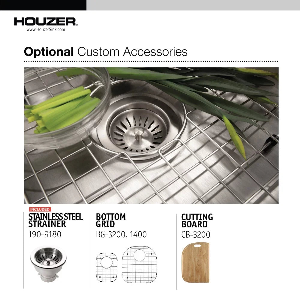 Houzer MC-3210SL-1 32-1/2" x 18-1/2" x 14-15/16" 32-1/2" x 20-11/16" Stainless Steel Undermount 70/30 Double Bowl Kitchen Sink