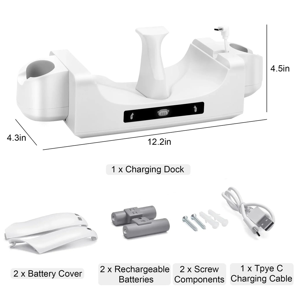 EEEkit Charging Station Fit for Oculus/Meta Quest 3 Headset and Controller, Dual-use Charging Stand with 2 Rechargeable Batteries, Battery Cover, Wall Mount Charging Dock
