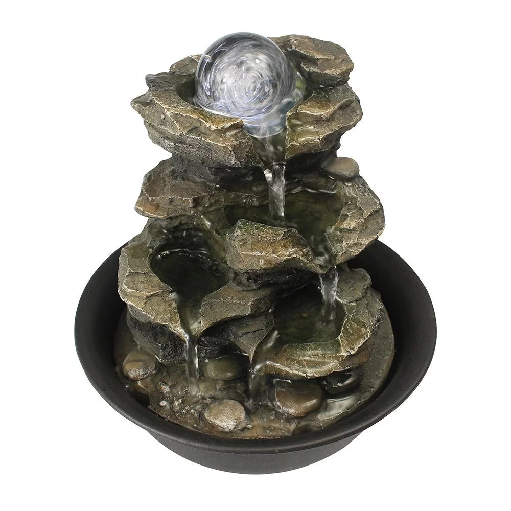 CoSoTower 8.3inches Rock Cascading Tabletop Water Fountain with LED Lights & Crystal Ball for Home Office Bedroom Relaxation