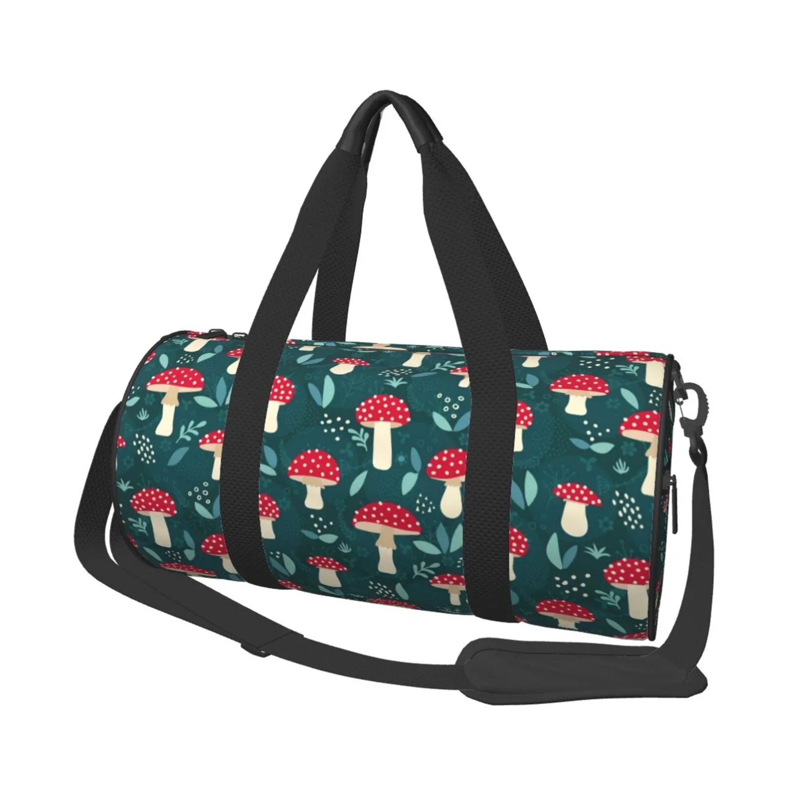 Coaee Amanita Mushroom Large Capacity Travel Luggage Bag Cylinder Gym Bag Waterproof Sports Bag with Pocket and Compartment