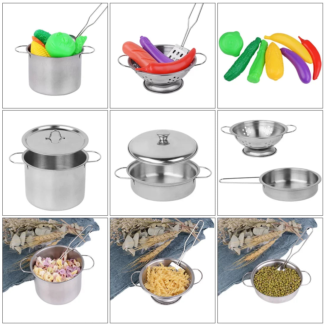 SEKKVY Kids Kitchen Pretend Play Toys, Kitchen Set with Stainless Steel Cooking Utensils Cookware Pots and Pans Set Healthy Vegetables, Knife,Apron,Little Chef Boys Girls