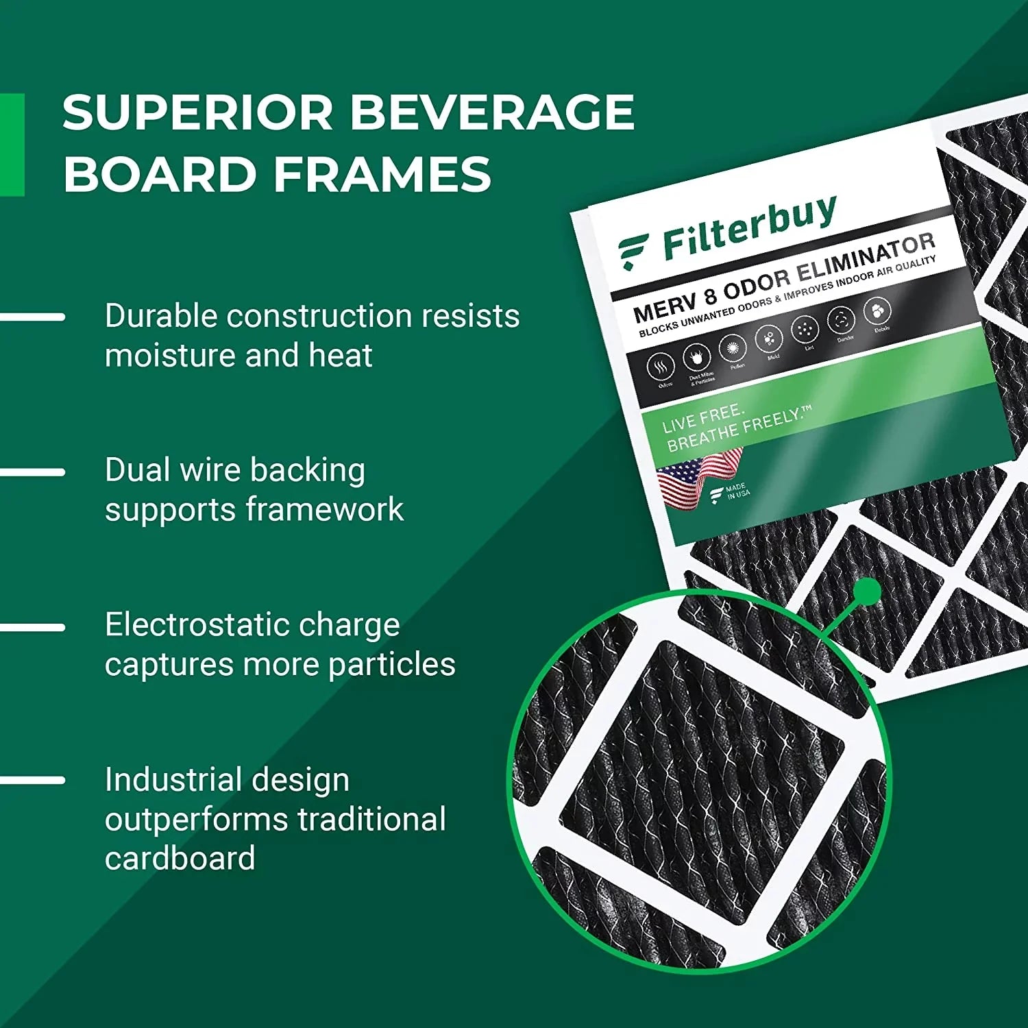 Filterbuy 16x24x1 MERV 8 Odor Eliminator Pleated HVAC AC Furnace Air Filters with Activated Carbon (2-Pack)