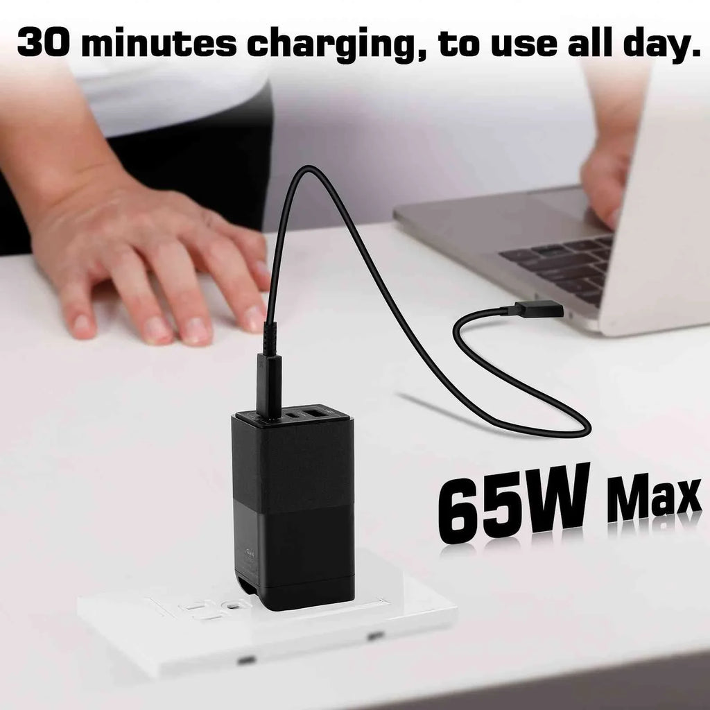 UrbanX 65W Fast Travel Charger with 3 Ports - USB & Dual USB-C - High-Speed Charging Compatible with Coolpad Cool S1, iPhone, Samsung Galaxy, Google Pixel, MacBook, Steam Deck, Laptops & Phones