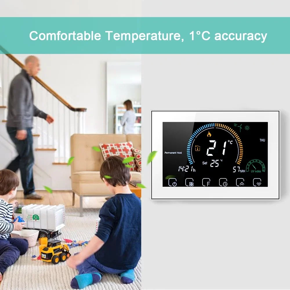 95-240V Smart Programmable 5+1+1 Six Periods Voice APP Control Backlight LCD / Gas Boiler Heating ThermoreguLatitudeor with Index Humidity Display Lock Function Compatible with Echo Home Tma
