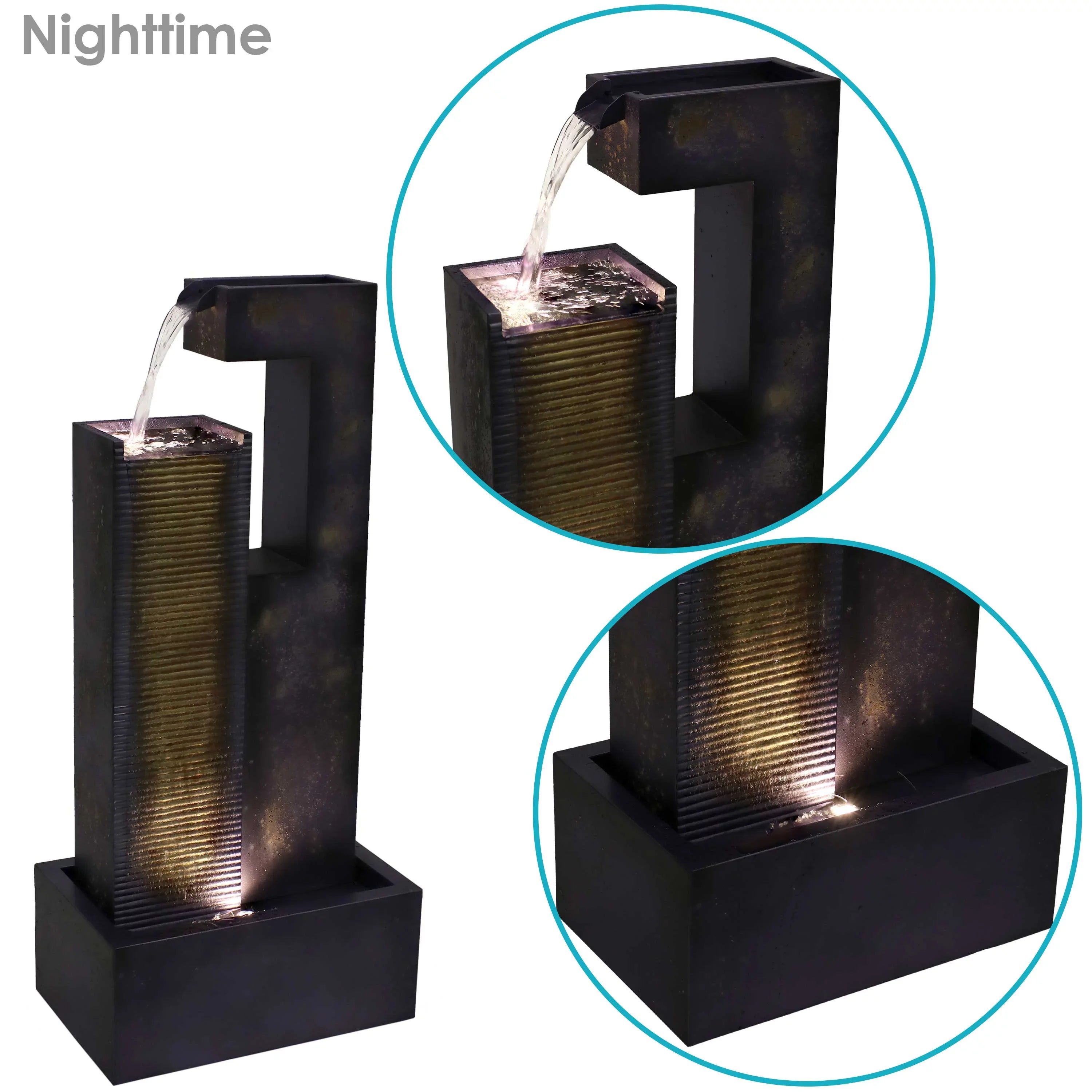 Sunnydaze Cascading Tower Outdoor Metal Fountain with LED Lights - 32"