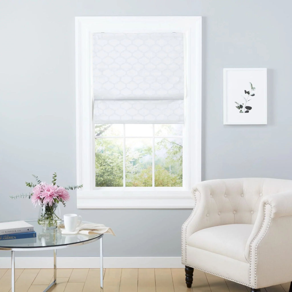 Exclusive Home Montague Trellis Total Blackout Roman Shade, 31"x64", White