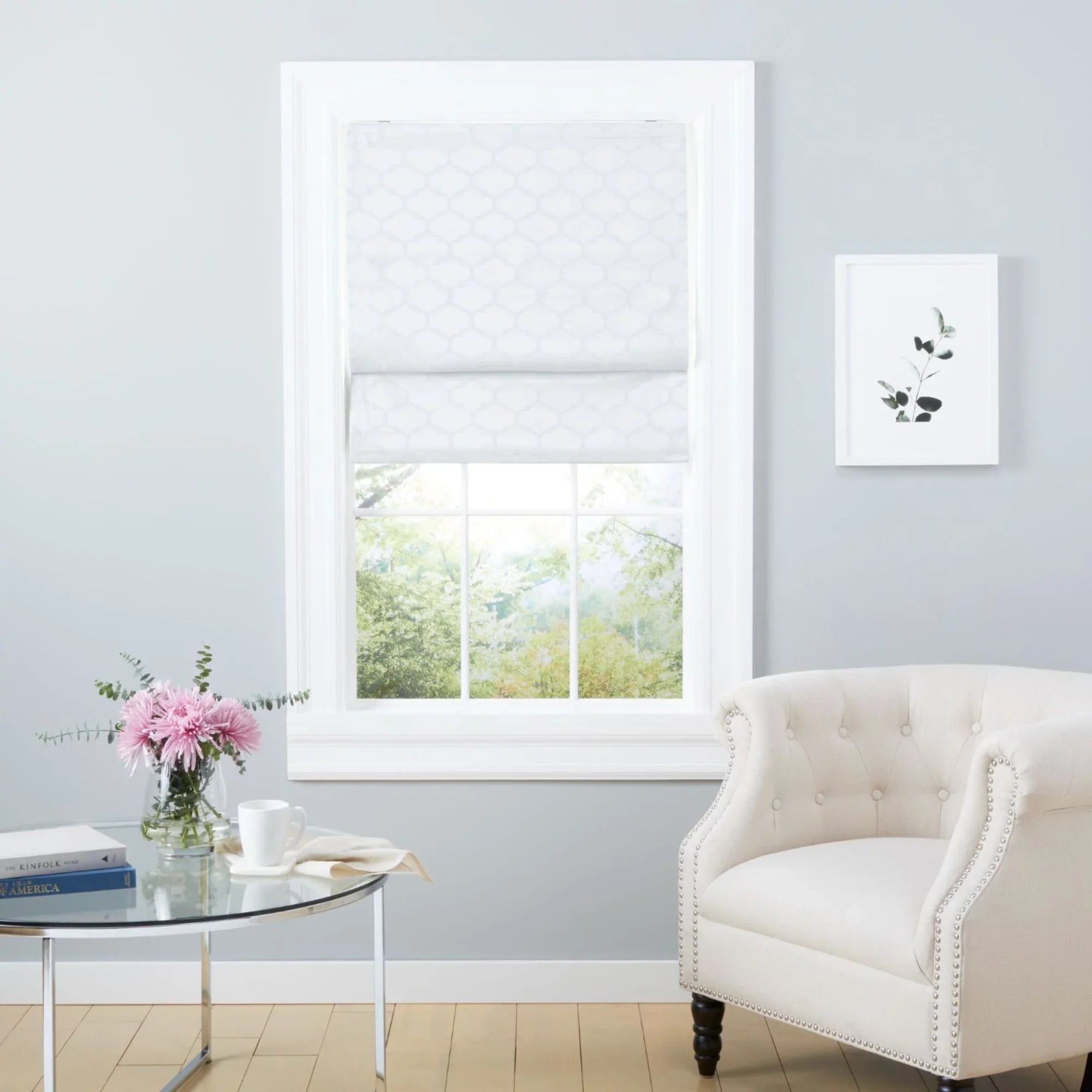Exclusive Home Montague Trellis Total Blackout Roman Shade, 31"x64", White