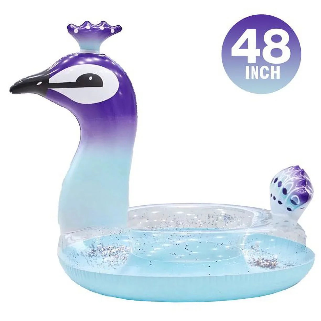 Cherry InfLatitudeable Swimming Pool Glitter Float Toys Peacock Designed with Fast Valves Summer Fun Beach Party Lounge Raft Decorative Water Game for Kids | 48 Inch