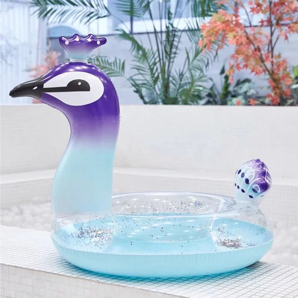 Cherry InfLatitudeable Swimming Pool Glitter Float Toys Peacock Designed with Fast Valves Summer Fun Beach Party Lounge Raft Decorative Water Game for Kids | 48 Inch