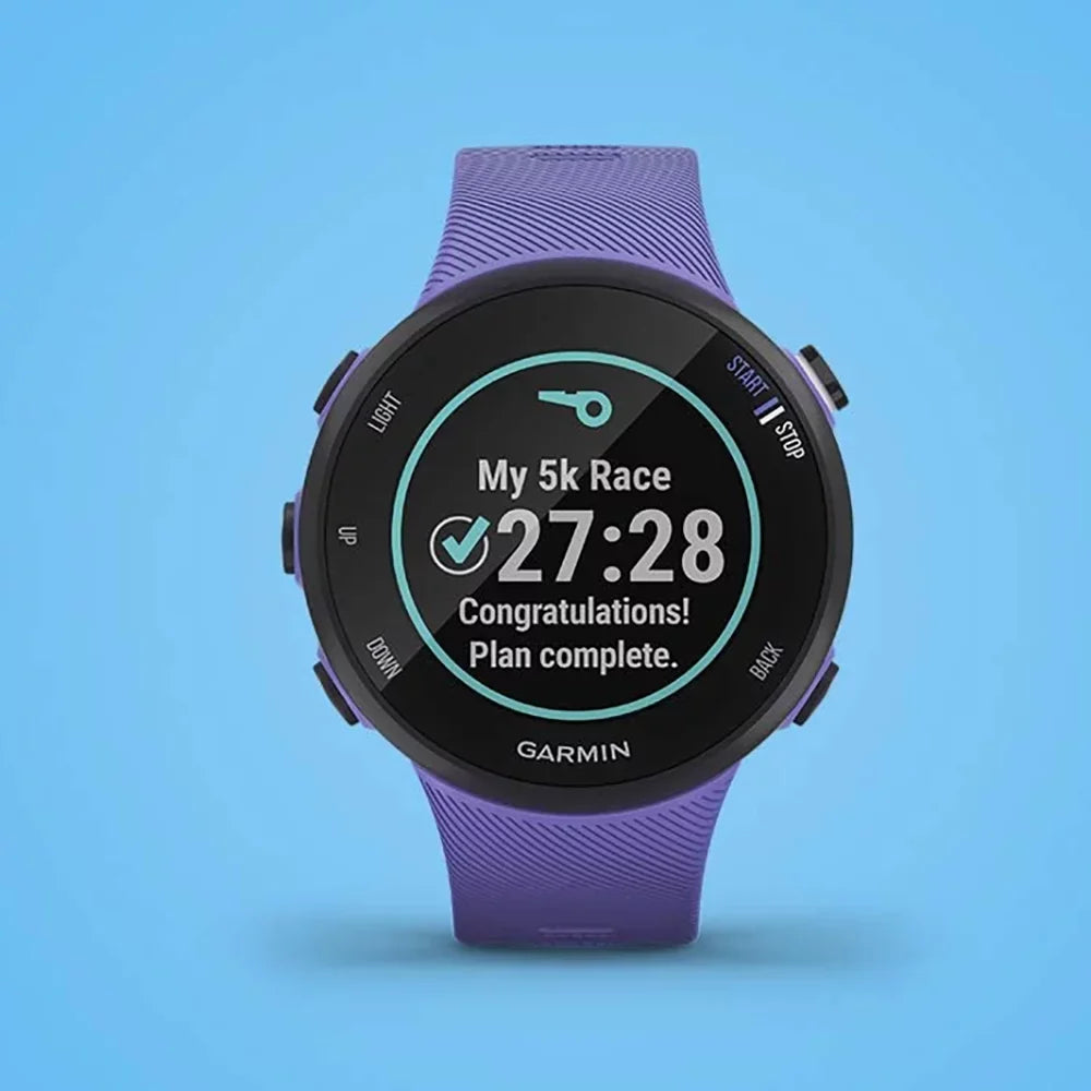 Restored Garmin 010-N2156-01 Forerunner 45S GPS Heart Rate Monitor Running Smartwatch (Iris) - Bundle With Fitness & Wellness Suite (WEYV, Yoga Vibes, Daily Burn) (Refurbished)