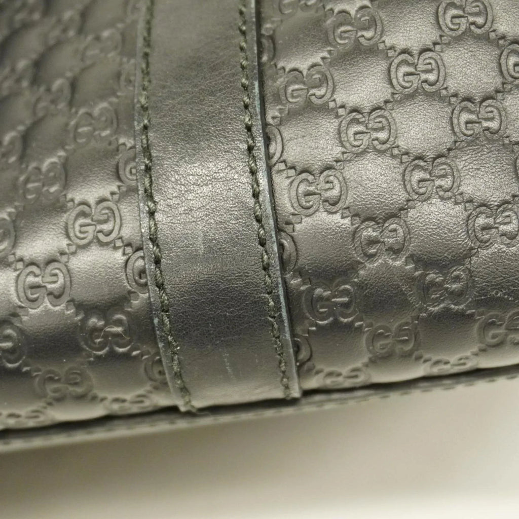 Pre-Owned Gucci Handbag Micro Guccisima 449658 Leather Black Gold Hardware Women's (Good)