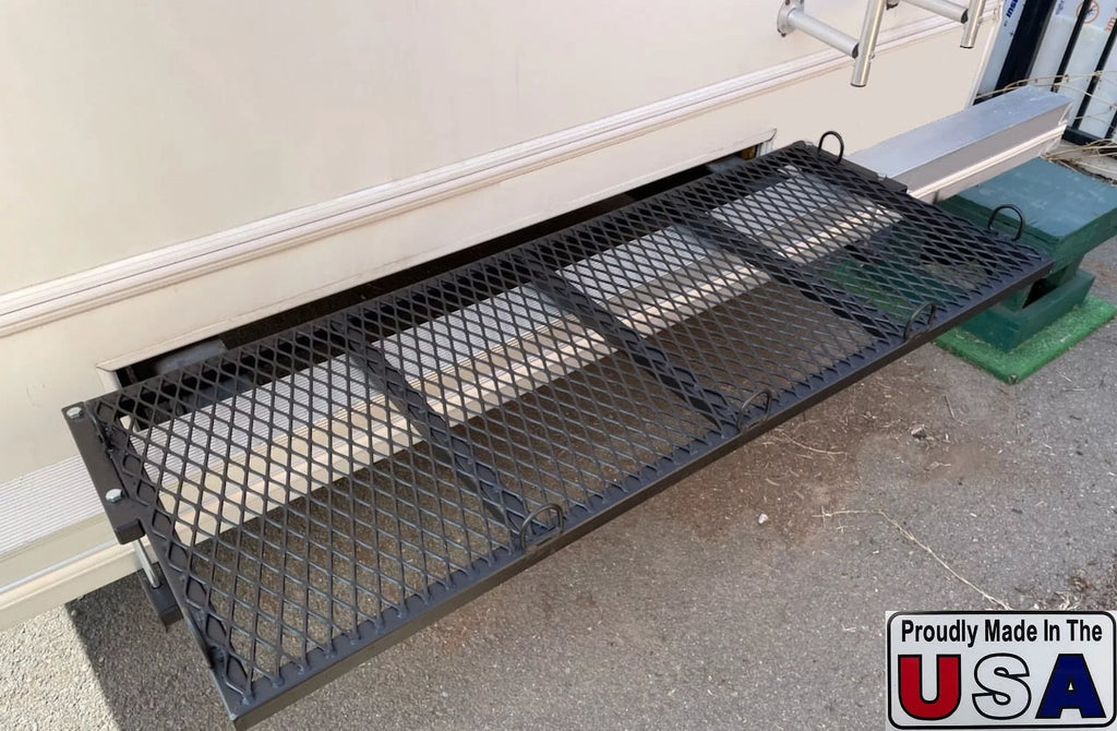 EZ Lite Campers RV Bumper Storage Rack Heavy Duty Steel with Rugged Truck Bed Finish 40" x 20" Made in The USA