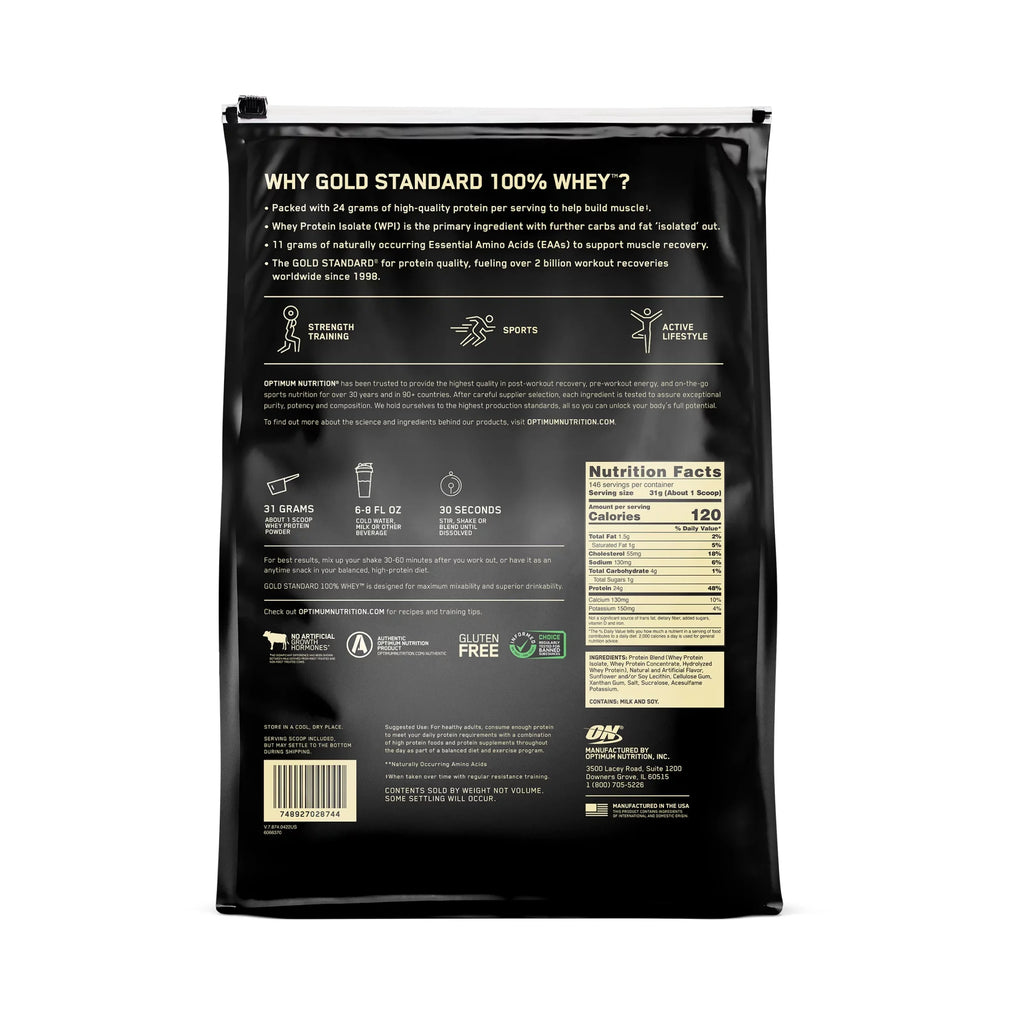 Optimum Nutrition, Gold Standard 100% Whey Protein Powder, Vanilla Ice Cream, 9.98 lb, 146 Servings