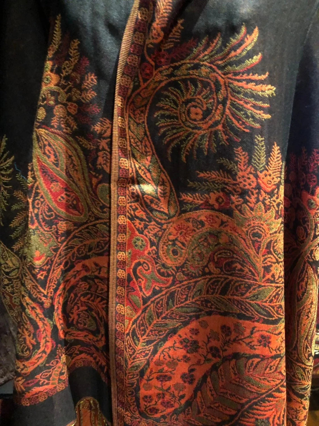 Black Red Vintage Paisley Brocade Pashmina Scarf Wrap