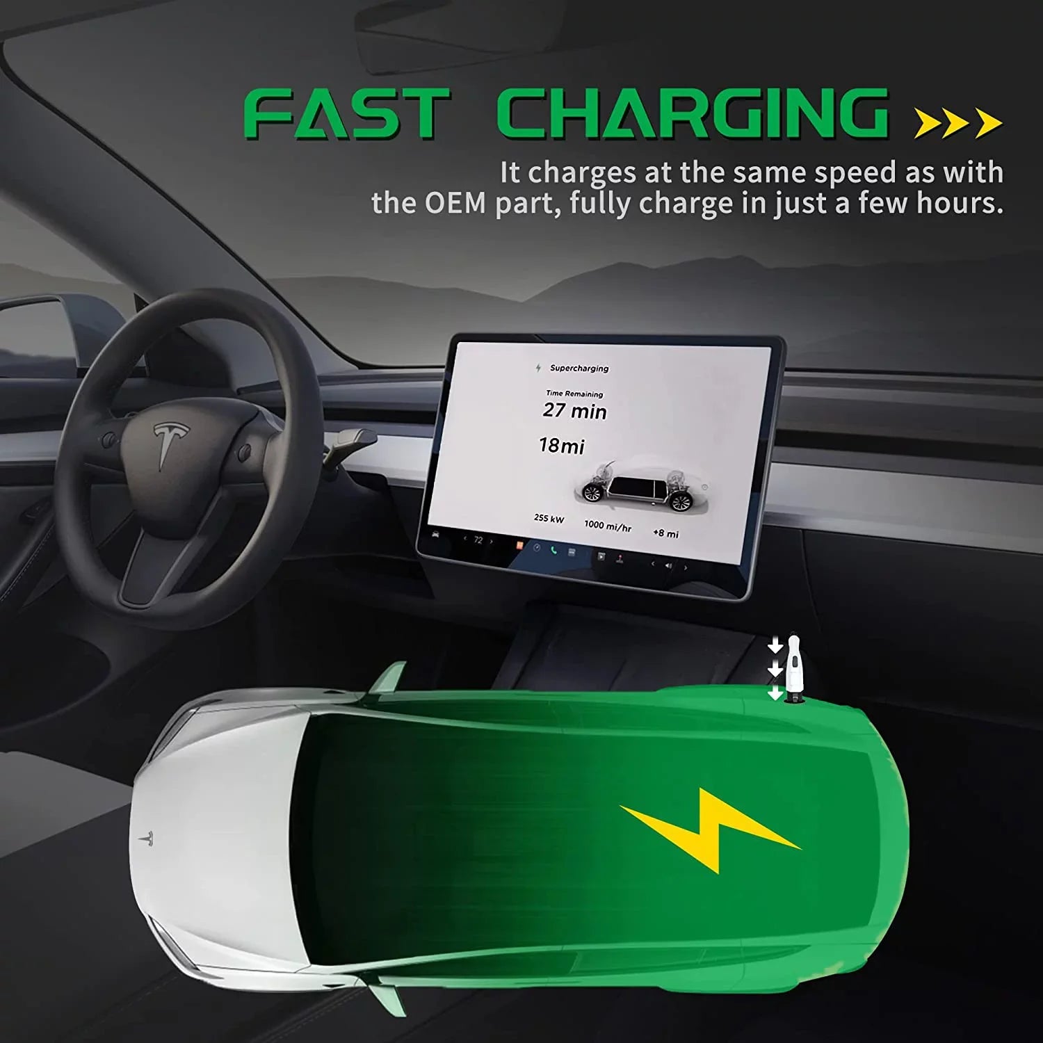 Campmoy Tesla to J1772 Adapter, 60A & 250V AC - Compatible with SAE J1772 Electric Vehicle (EV) Chargers (Black)