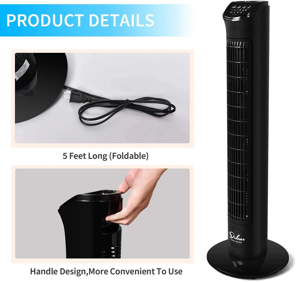 Simple Deluxe 32"Tower Fan with Remote, 90° OscilLatitudeing Fan with 4 Speeds, Bladeless Fan, Standing Floor Fans, Black