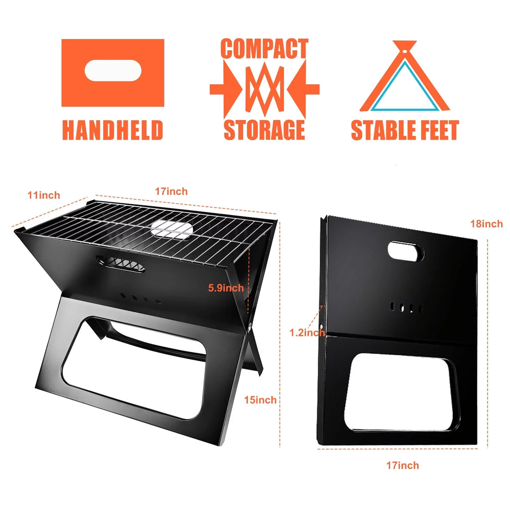 iMountek Portable BBQ Barbecue Grill Foldable Charcoal Grill Camping Garden Outdoor Travel with 10Pcs BBQ Steel
