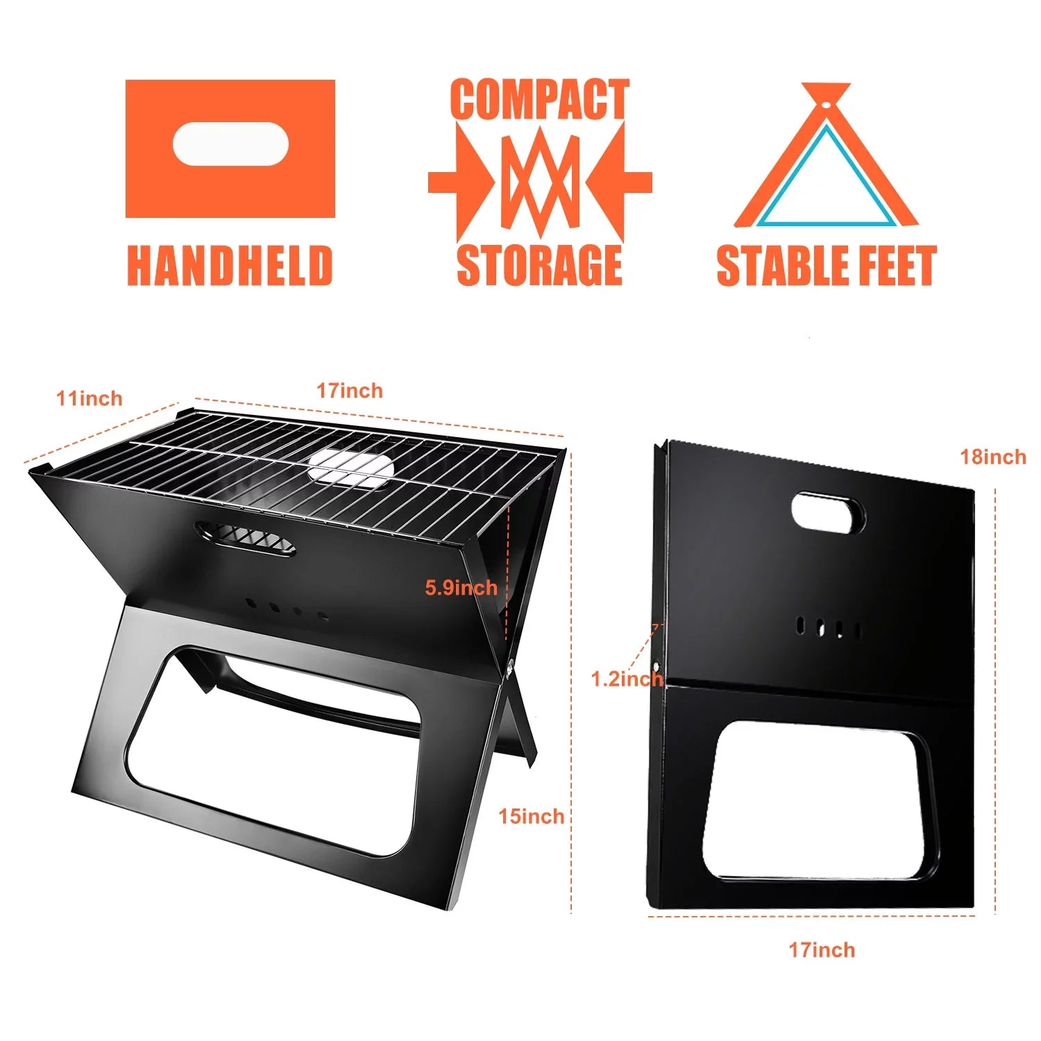 iMountek Portable BBQ Barbecue Grill Foldable Charcoal Grill Camping Garden Outdoor Travel with 10Pcs BBQ Steel