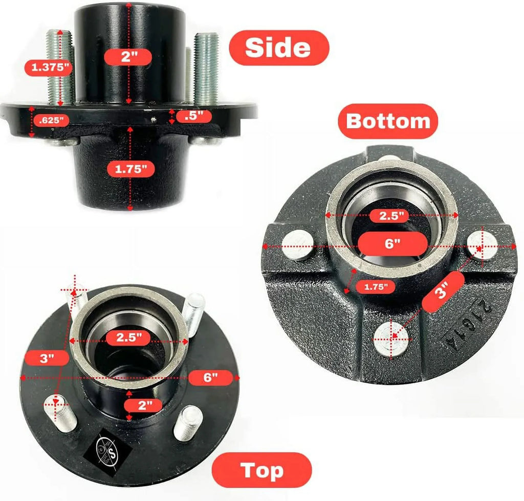 SOUTHWEST WHEEL 2,000 lbs Trailer Axle Spindle (BT9) with 4-4" Bolt Circle Hub That uses L44649 Trailer Bearings