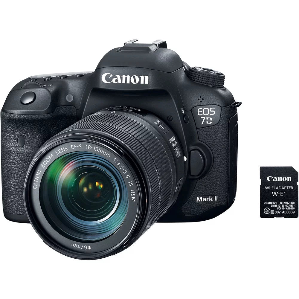Canon EOS 7D Mark II DSLR Camera W/ 18-135mm f/3.5-5.6 IS USM Lens & W-E1 + More
