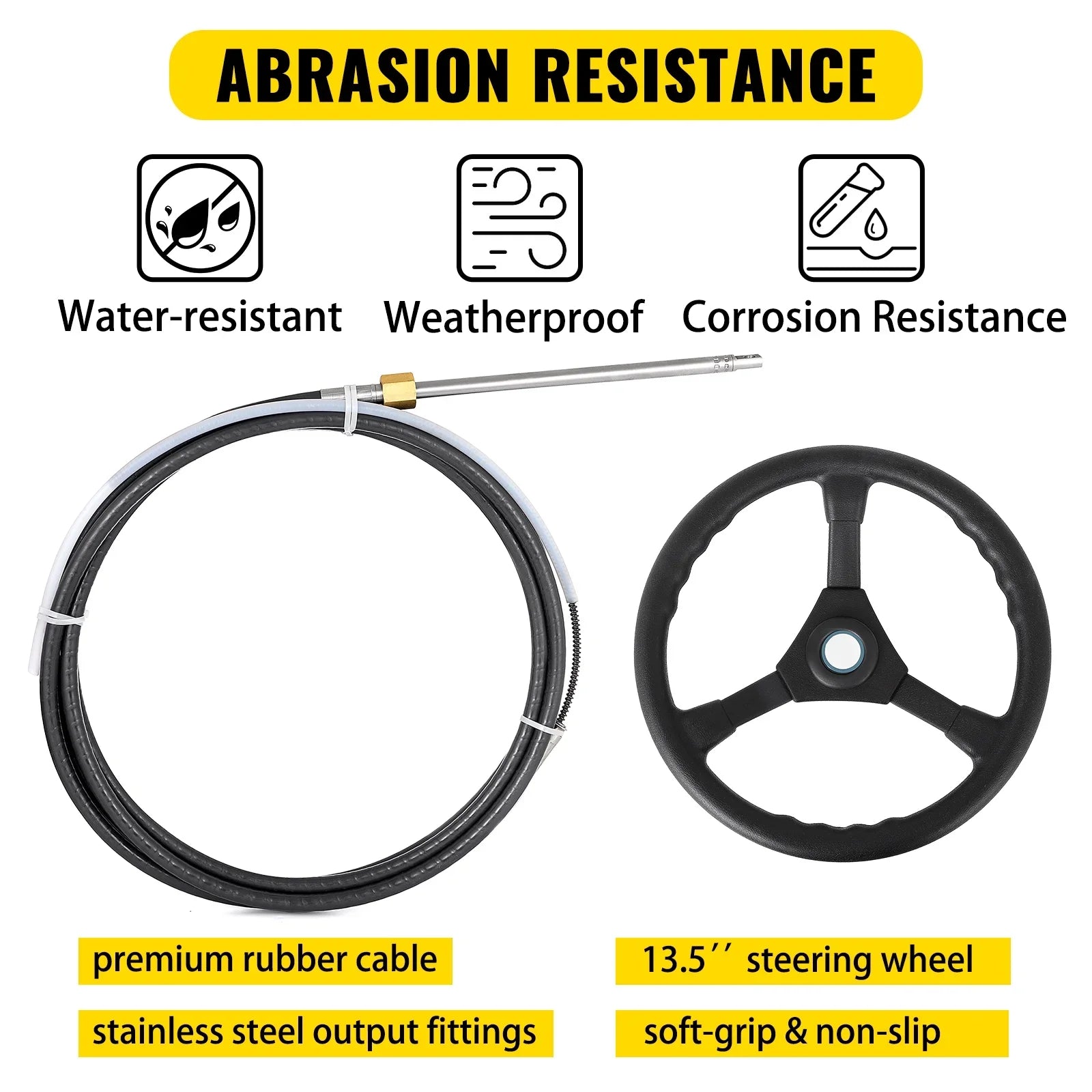 VEVORbrand Boat Steering Cable 12 Ft. Outboard 12 Ft. Mechanical Rotary with 13 In. Wheel, Boat Accessories