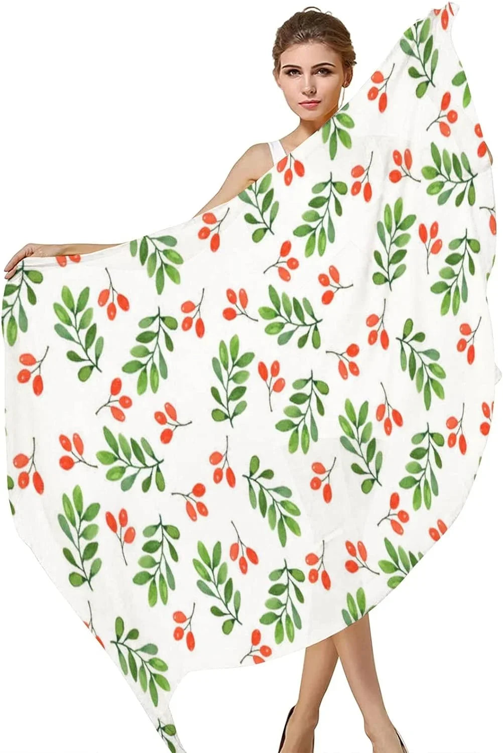Hyjoy Watercolor Floral Pattern on White Long Silk Neck Scarf Lightweight Shawl Wrap Scarves for Women Girls