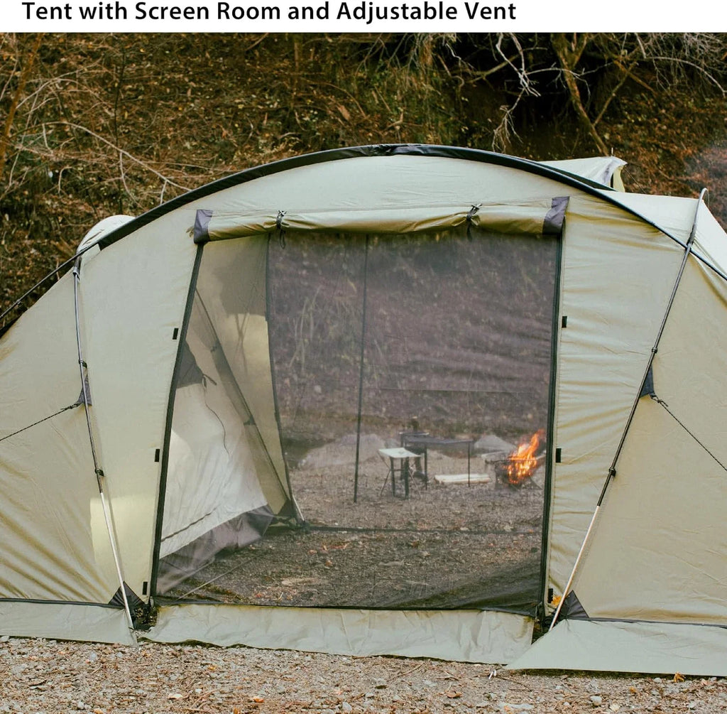 YANPO Glamping Tent with Porch, 2/3/4/5/6 Person Durable Weatherproof Camping Tent, Large Family Tent with Room Divider, Easy Setup Tent with Screen Room