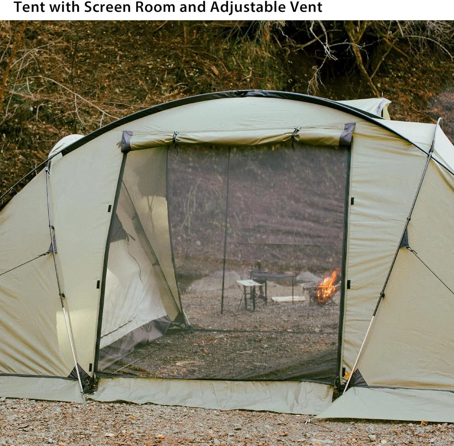 YANPO Glamping Tent with Porch, 2/3/4/5/6 Person Durable Weatherproof Camping Tent, Large Family Tent with Room Divider, Easy Setup Tent with Screen Room
