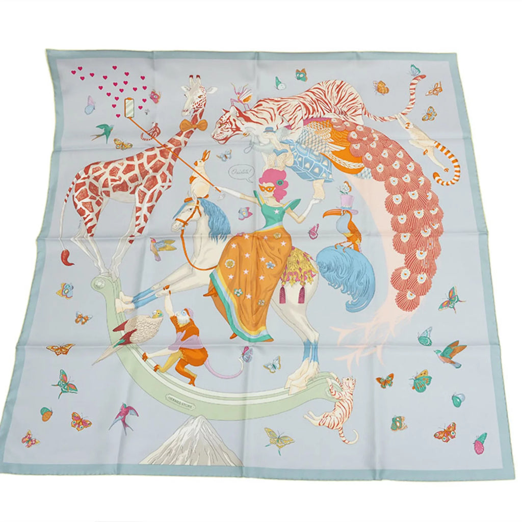 Pre-Owned Hermes HERMES Carre 90 Story Blue Glacier Pink Multicolor Scarf Muffler H003875S Women's Silk Men's STORY SCARF90 2022AW Purchased in July 2022 (Like New)