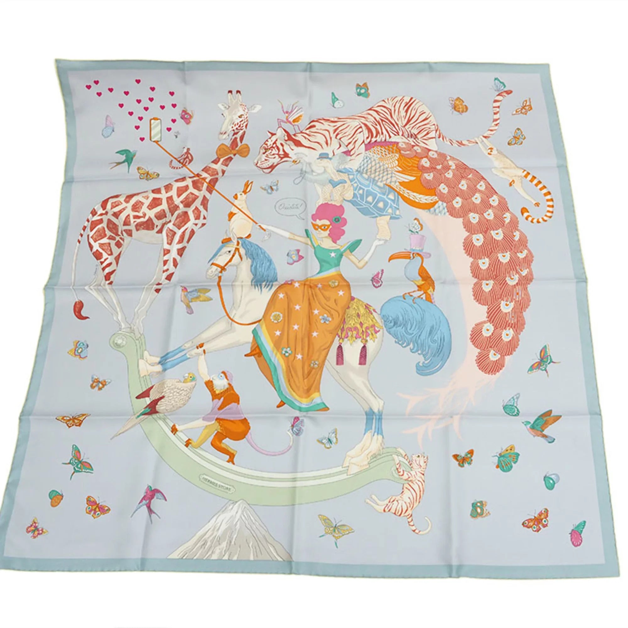 Pre-Owned Hermes HERMES Carre 90 Story Blue Glacier Pink Multicolor Scarf Muffler H003875S Women's Silk Men's STORY SCARF90 2022AW Purchased in July 2022 (Like New)