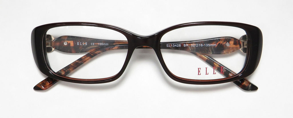NEW ELLE 13428 WOMENS/LADIES RECTANGULAR FULL-RIM BROWN PREMIUM ACETATE PLASTIC DURABLE DESIGNER FRAME DEMO LENSES 52-16-135 EYEGLASSES/EYE GLASSES
