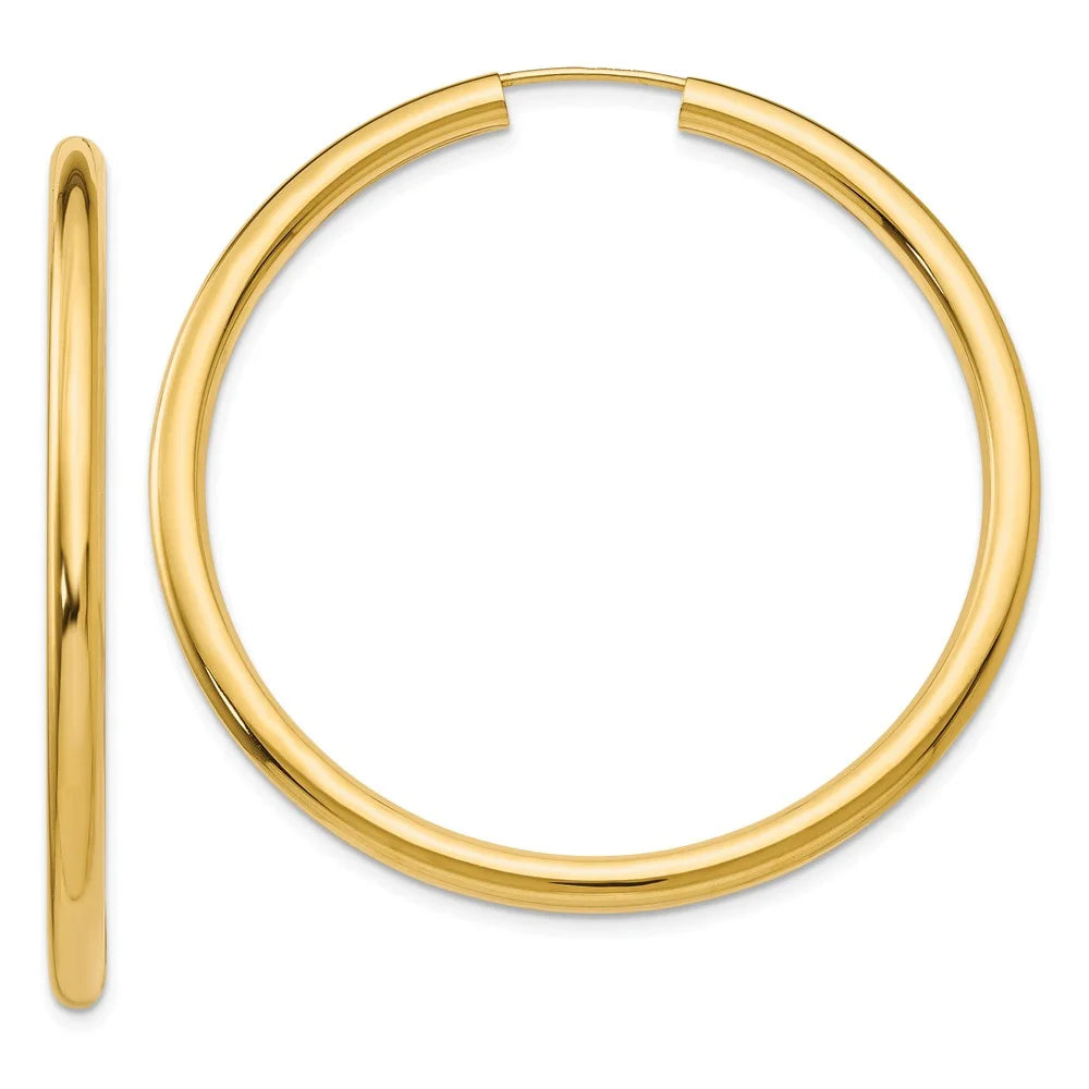 Real 14kt Yellow Gold Polished Endless Tube Hoop Earrings; for Adults and Teens; for Women and Men