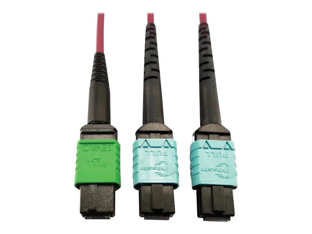 Eaton Tripp Lite Series 400G Multimode 50/125 OM4 Plenum Fiber Optic Cable, 16F MTP/MPO-APC to (x2) 12F MTP/MPO-UPC (F/F), Magenta, 3 m - Network cable - MTP/MPO/APC multi-mode (F) to MTP/MPO/UPC multi-mode (F) - 3 m - fiber optic - 50 / 125 micron -