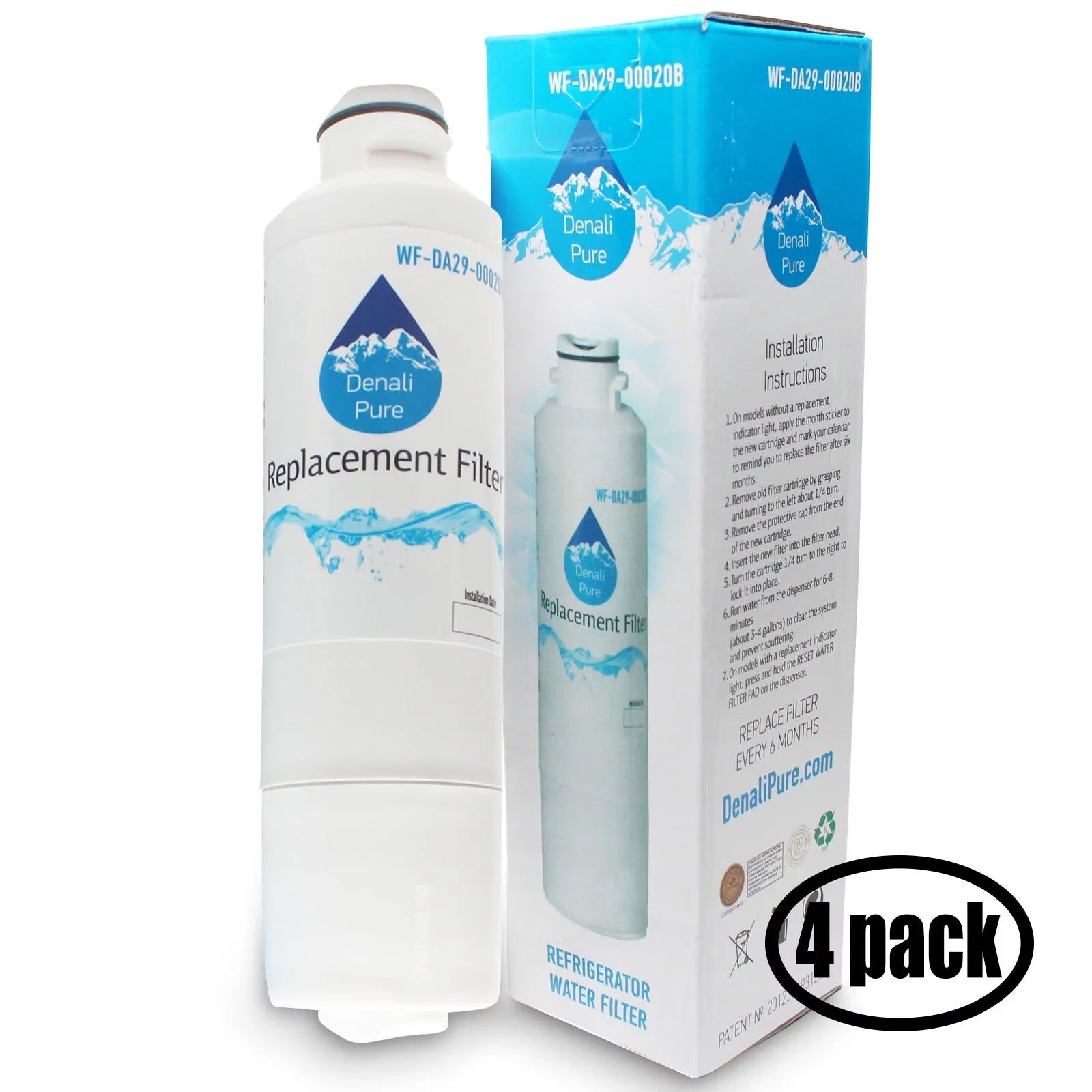 4-Pack Compatible with Samsung RSG307AARS/XAA Refrigerator Water Filter - Compatible with Samsung DA29-00020B, DA29-00020A, HAF-CIN Fridge Water Filter Cartridge