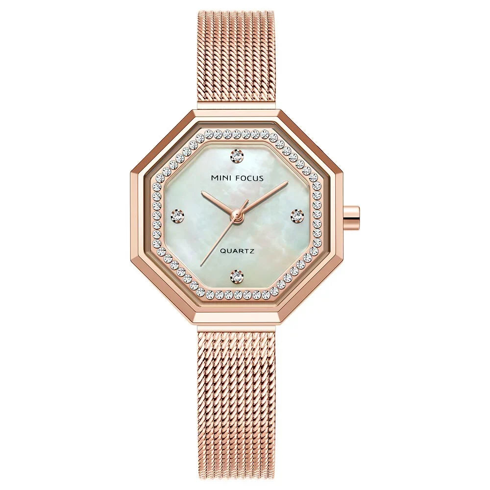 MINI FOCUS Women Watches Dress Brand Luxury Fashion Casual Quartz Ladies Watch Waterproof Rose Gold Stainless Steel Mesh Belt