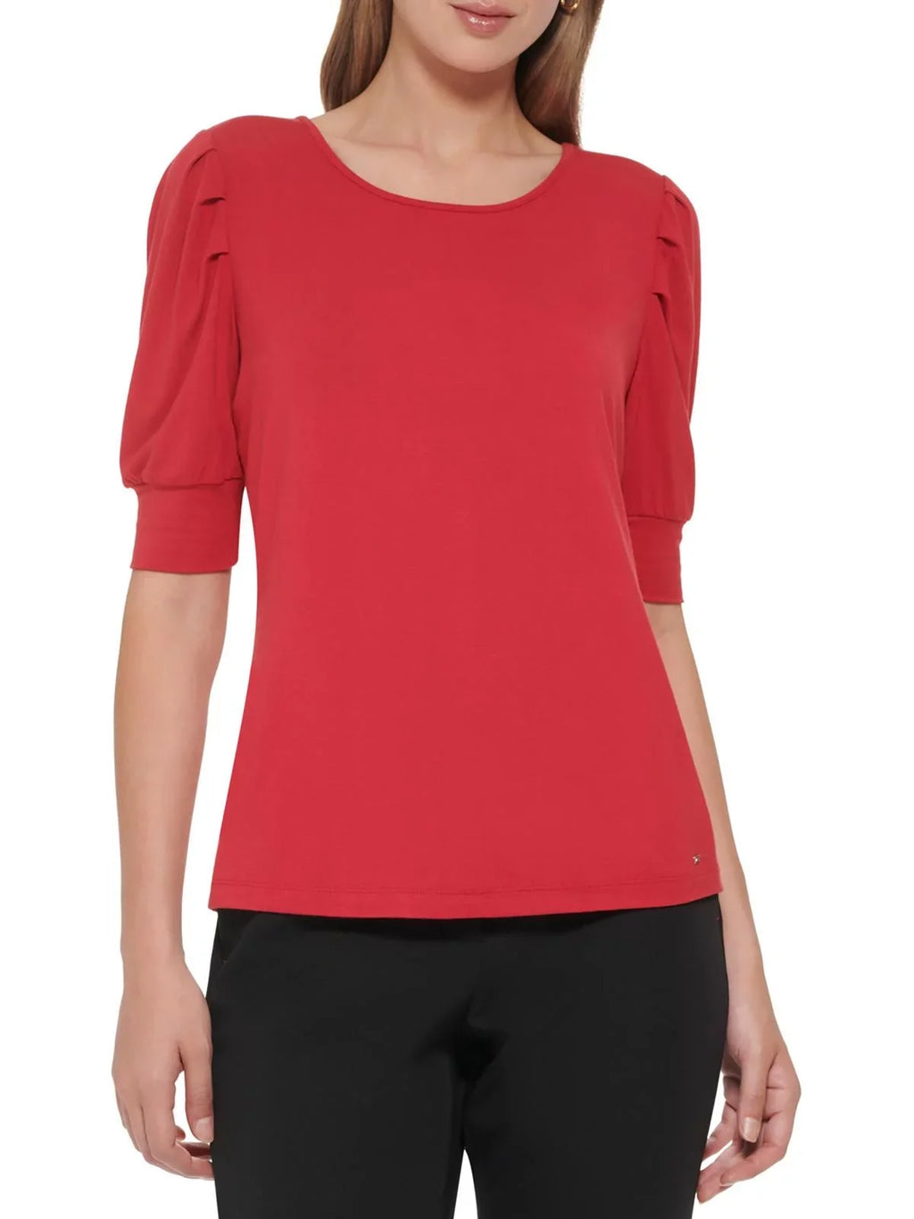Tommy Hilfiger Womens Pleated Shoulder Elbow Sleeves Pullover Top