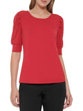 Tommy Hilfiger Womens Pleated Shoulder Elbow Sleeves Pullover Top