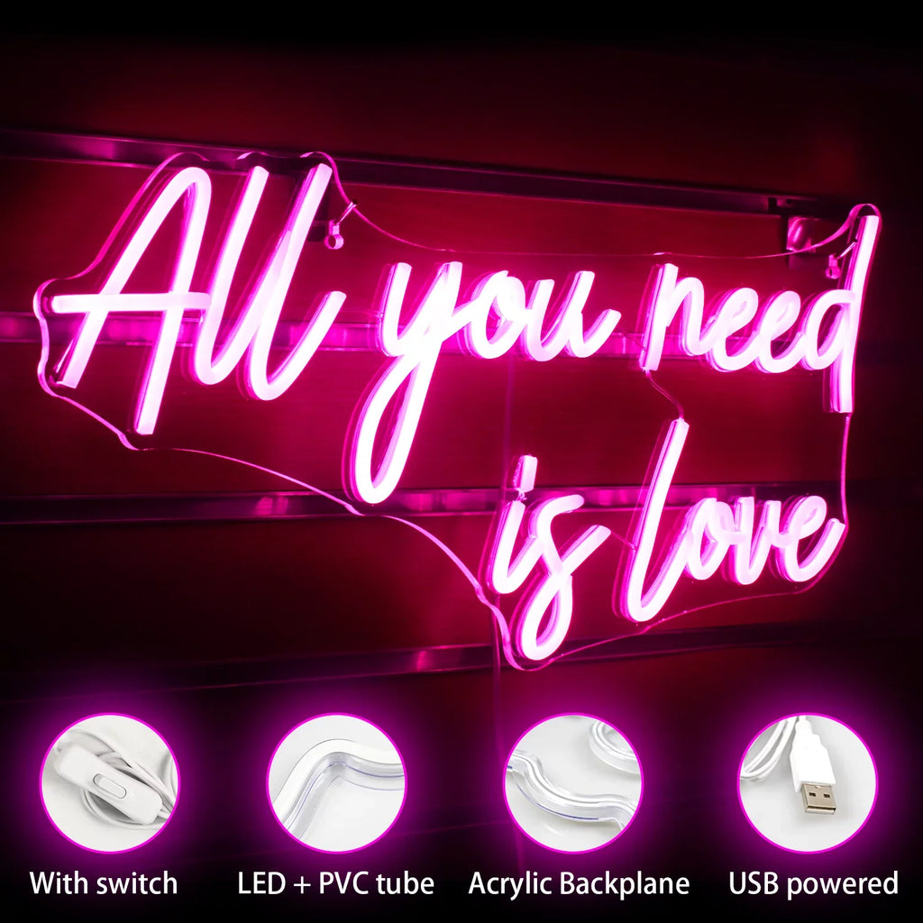Hello Rosa All Your Need Is Love LED Neon Light Signs USB Power for Home Wedding Party Bar Bedroom Decoration