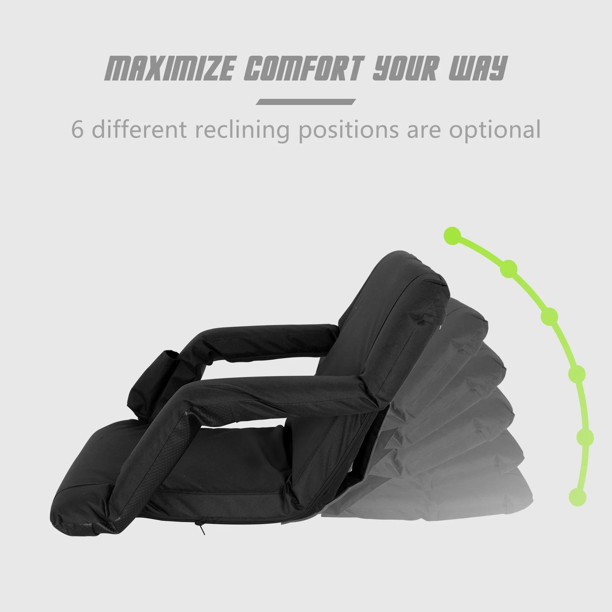 HomGarden Portable Stadium Seat Chair for Bleachers, 6 Reclining Folding Seat Waterproof, Black