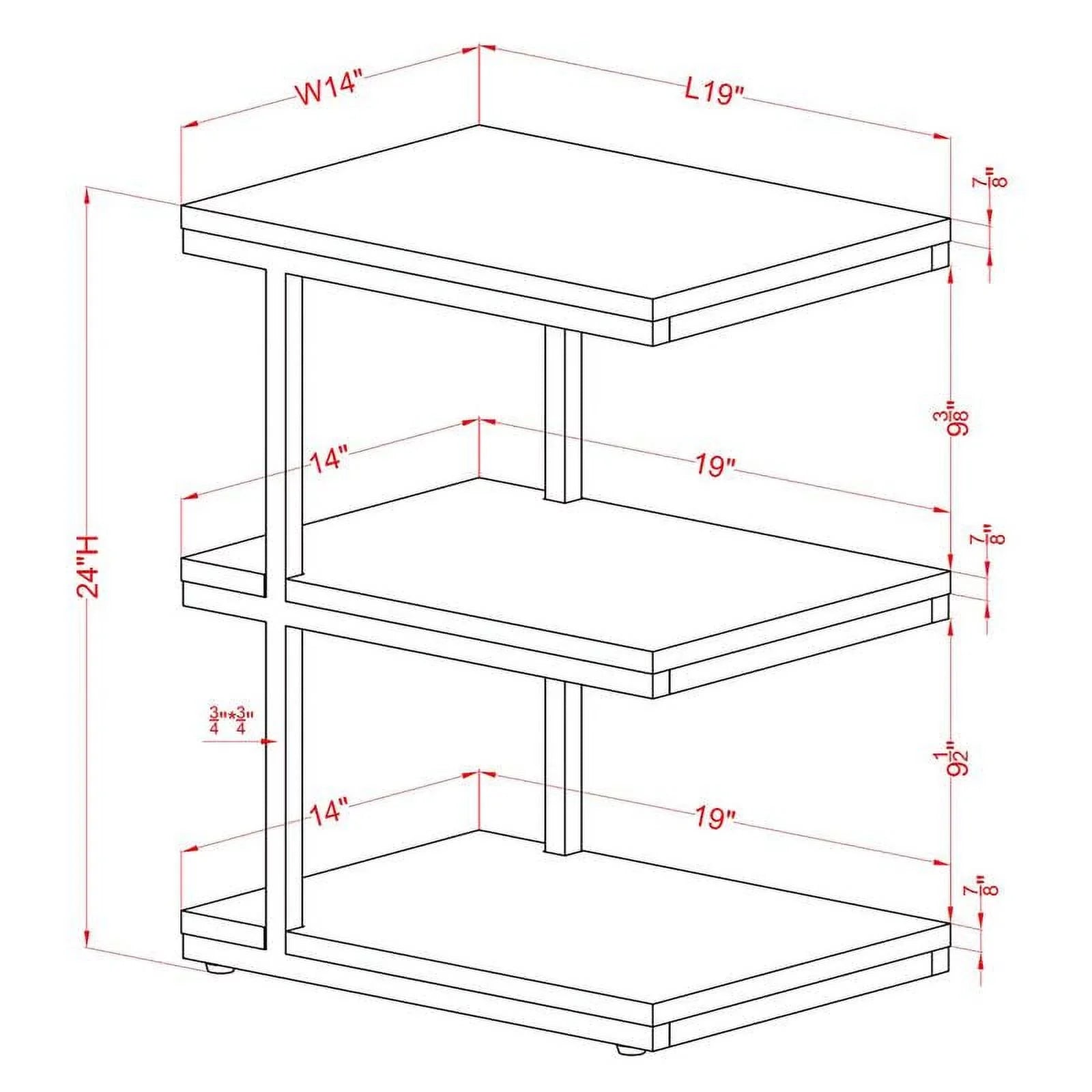 FOA Neeva Industrial Metal 3-Shelf Side Table in Light Gray Set of 2